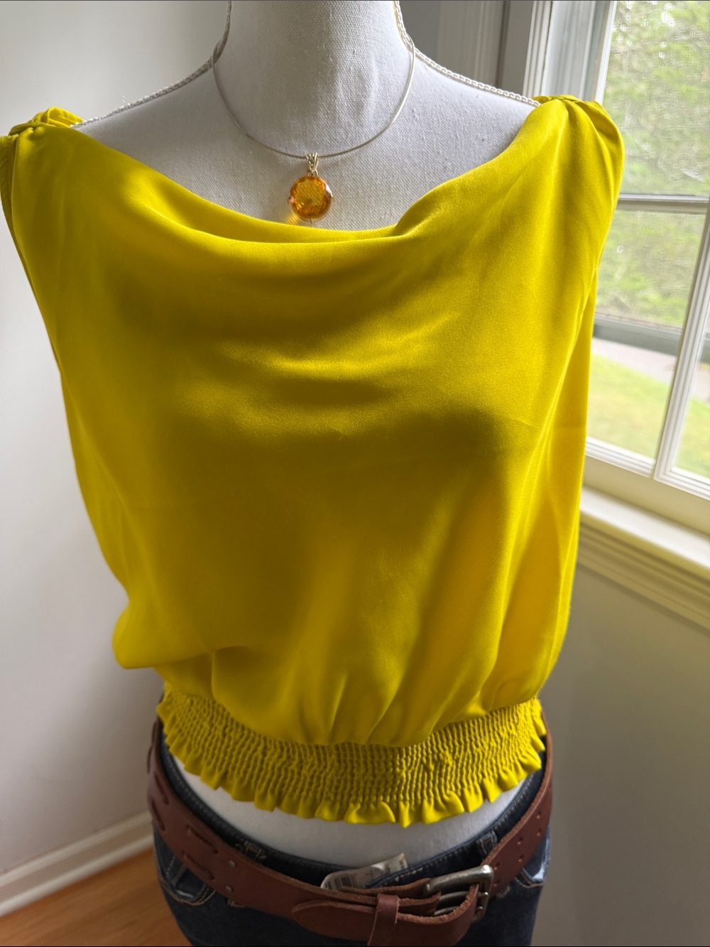Anthropologie Knotted Strap Cowl-Neck Tank in Vibrant Yellow